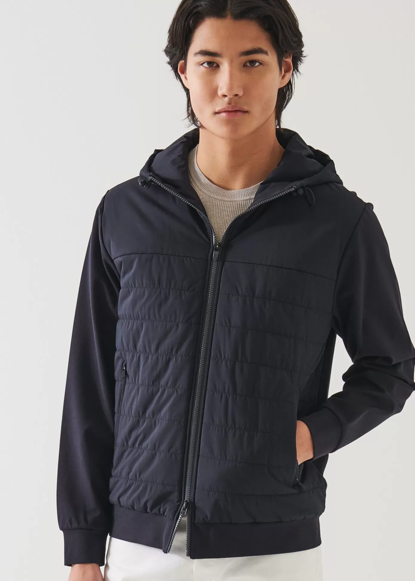 PATRICK ASSARAF Active Quilted Mix-Media Hoodie Flash Sale