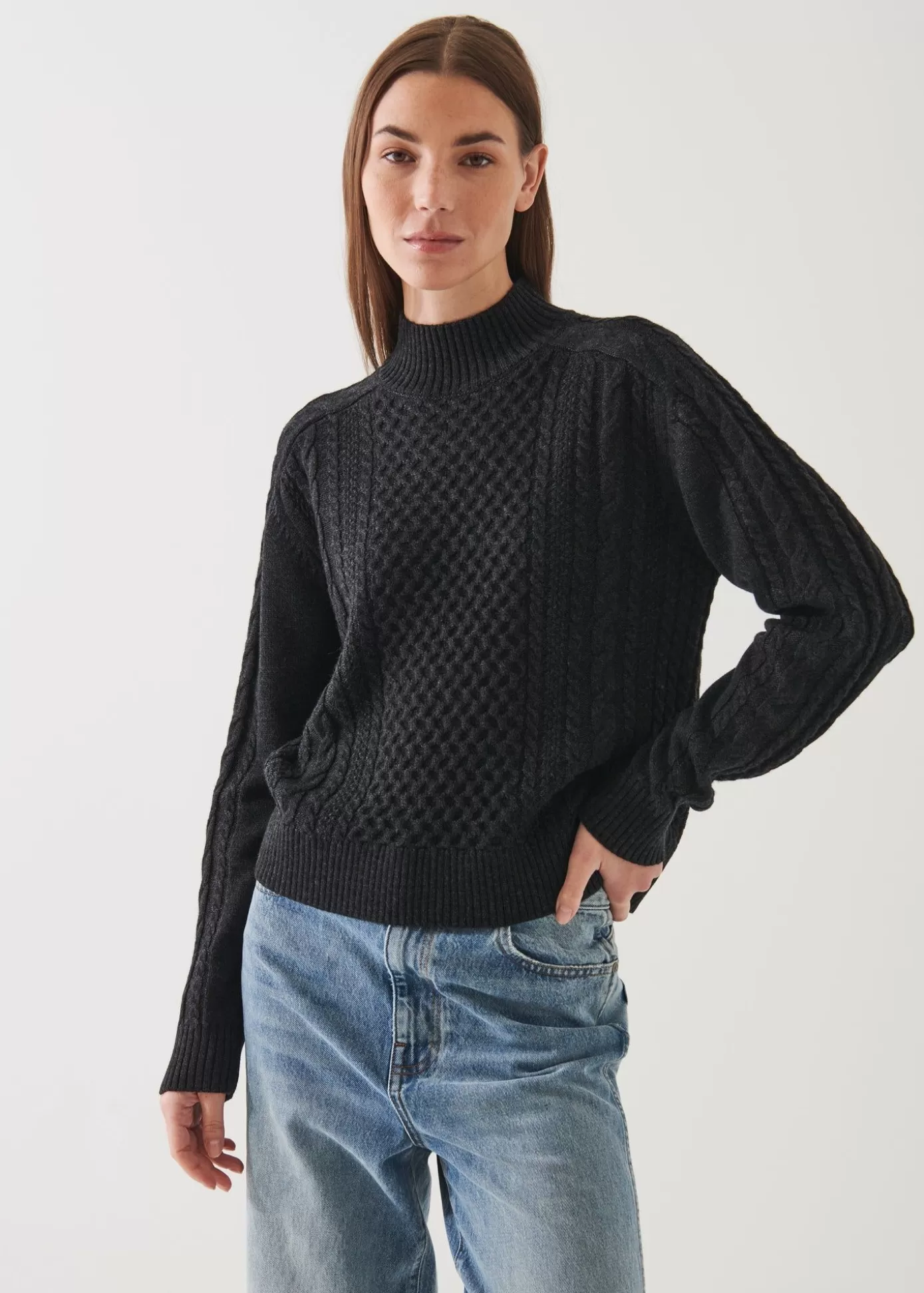 PATRICK ASSARAF Cable Knit Mock Neck Sweater Cheap