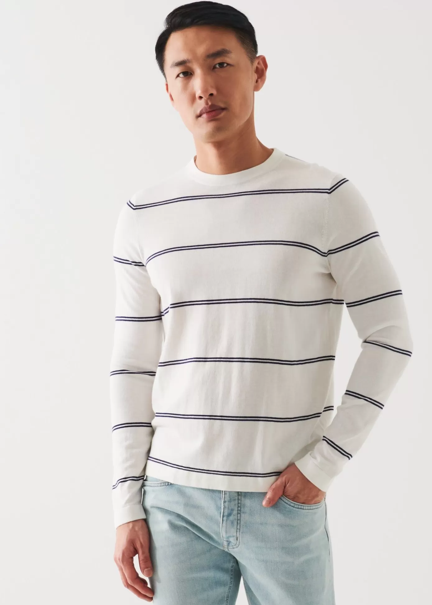 PATRICK ASSARAF Cotton Blend Striped Crewneck Sweater Sale