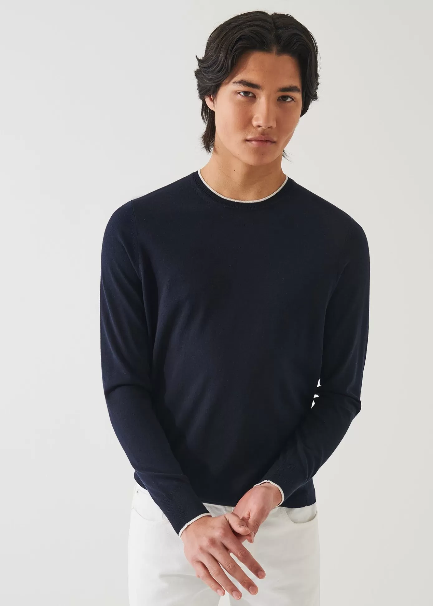 PATRICK ASSARAF Cotton Cupro Tipped Crewneck Hot