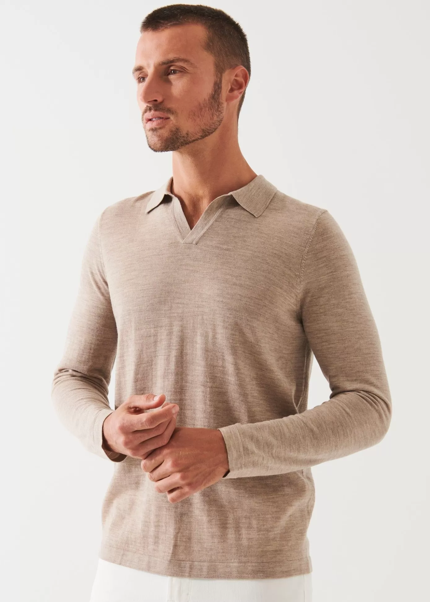 PATRICK ASSARAF Extra-Fine Merino Open Polo New