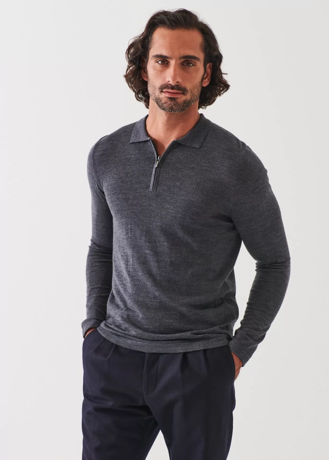 PATRICK ASSARAF Extra-Fine Merino Quarter Zip Polo Hot