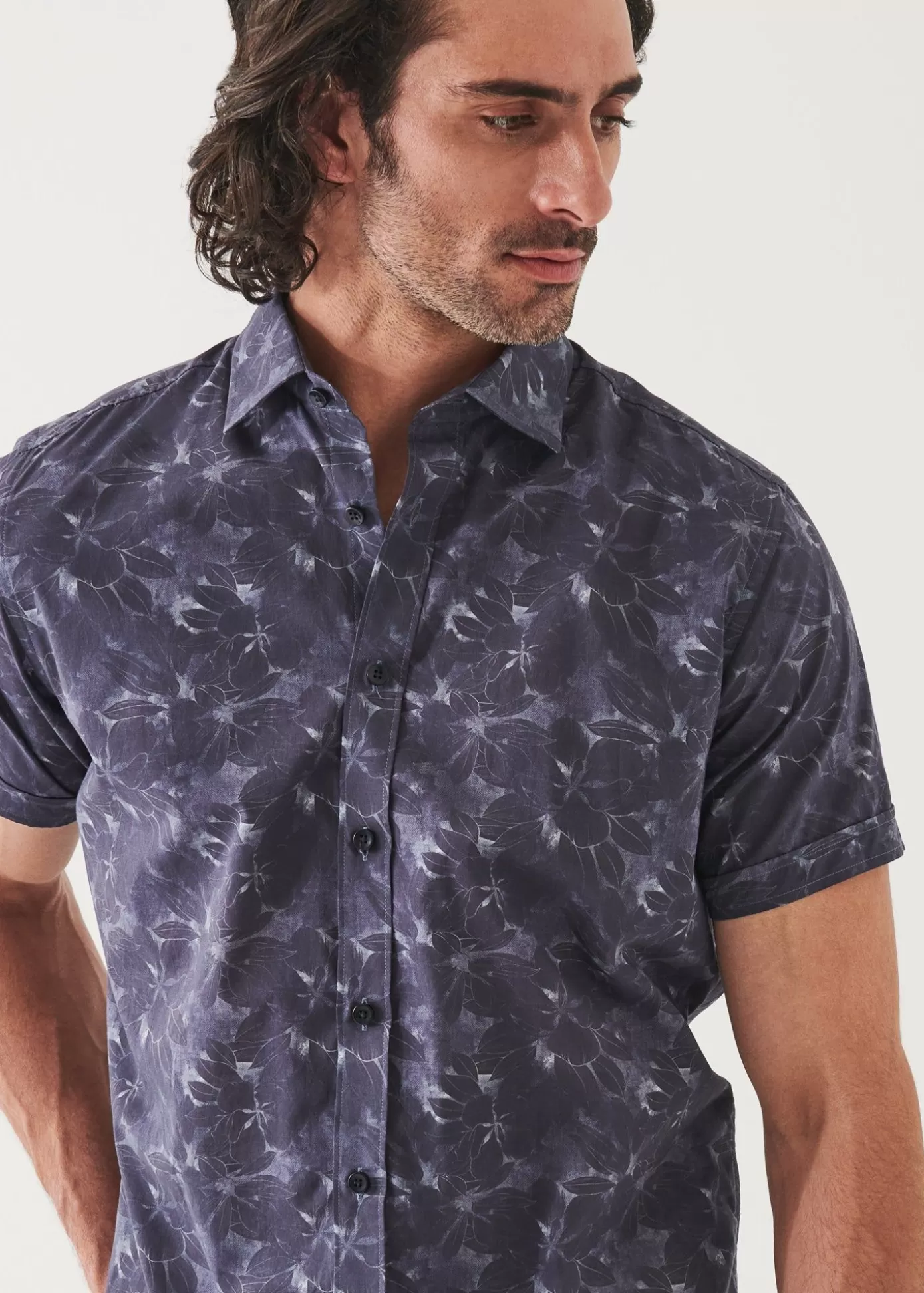 PATRICK ASSARAF Faded Floral Print Cotton Short Sleeve Shirt Clearance