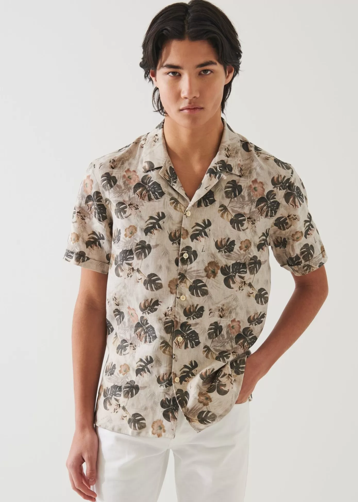 PATRICK ASSARAF Floral Leaf Print Linen Shirt Discount