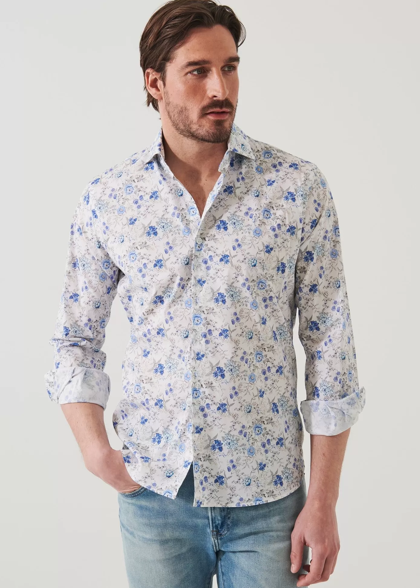 PATRICK ASSARAF Floral Long Sleeve Cotton Shirt Best