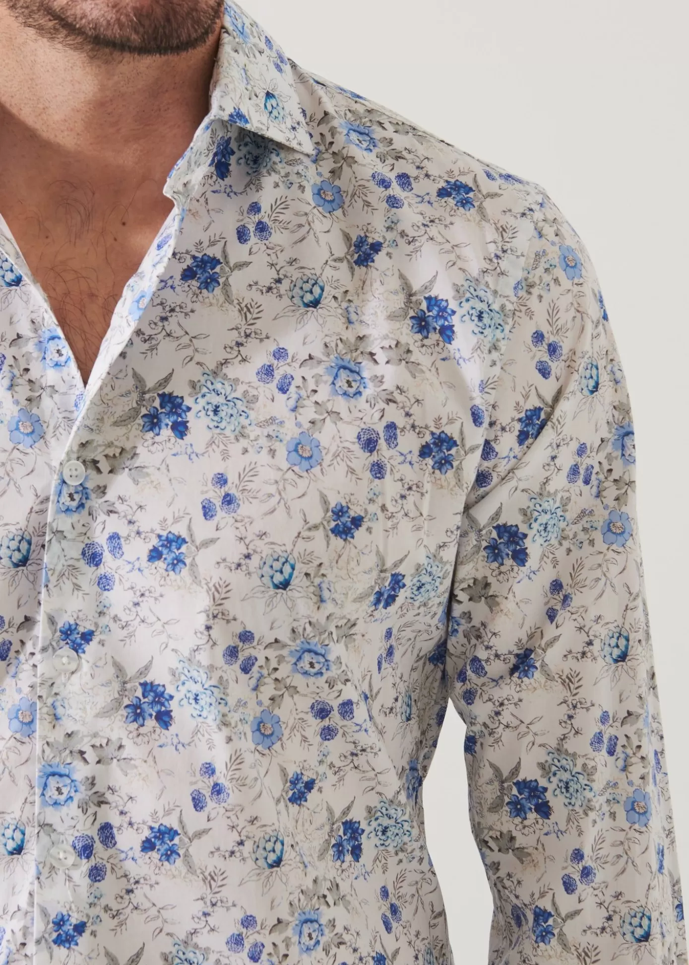 PATRICK ASSARAF Floral Long Sleeve Cotton Shirt Best