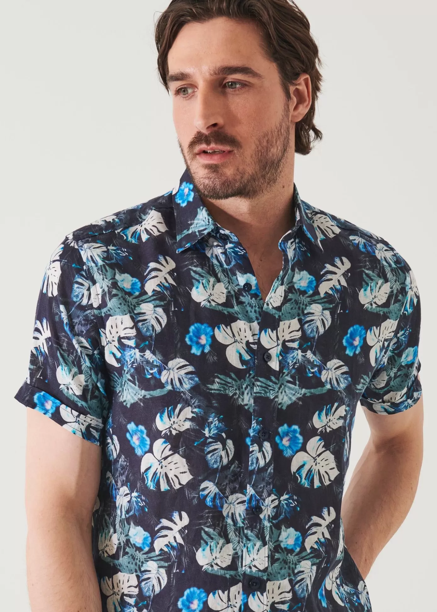 PATRICK ASSARAF Floral Tropical Print Linen Shirt Clearance