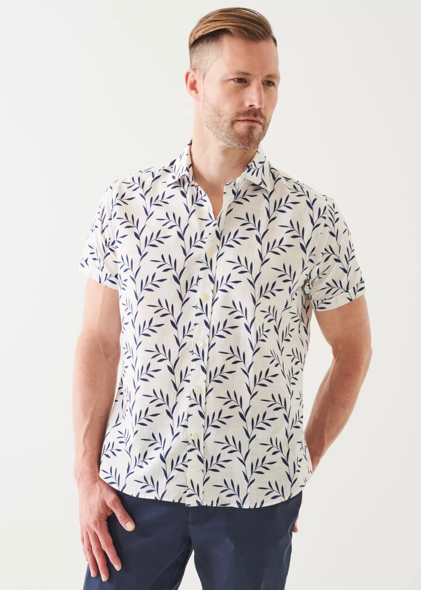 PATRICK ASSARAF Leaf Print Cotton Short Sleeve Shirt Cheap