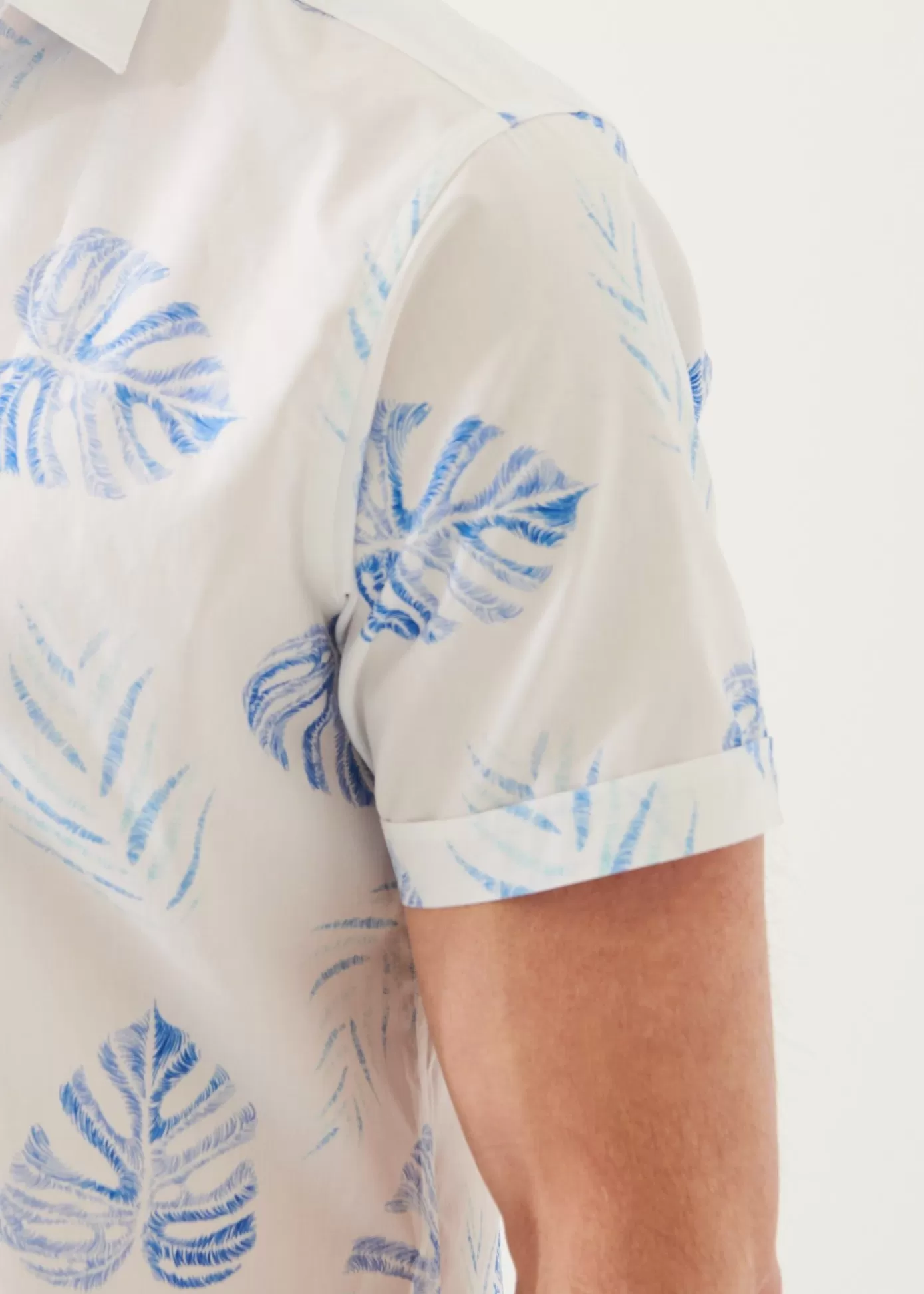 PATRICK ASSARAF Leaf Print Cotton Short Sleeve Shirt Flash Sale