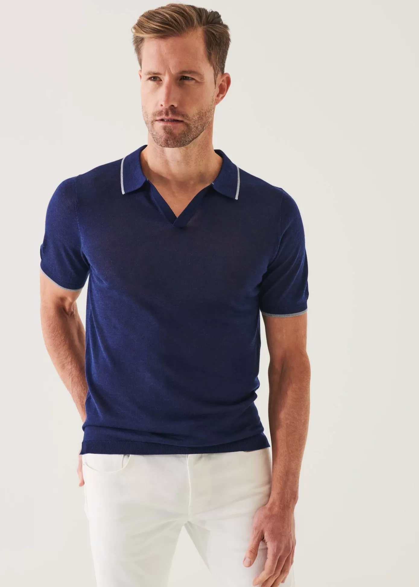 PATRICK ASSARAF Lightweight Merino Blend Open Polo Outlet