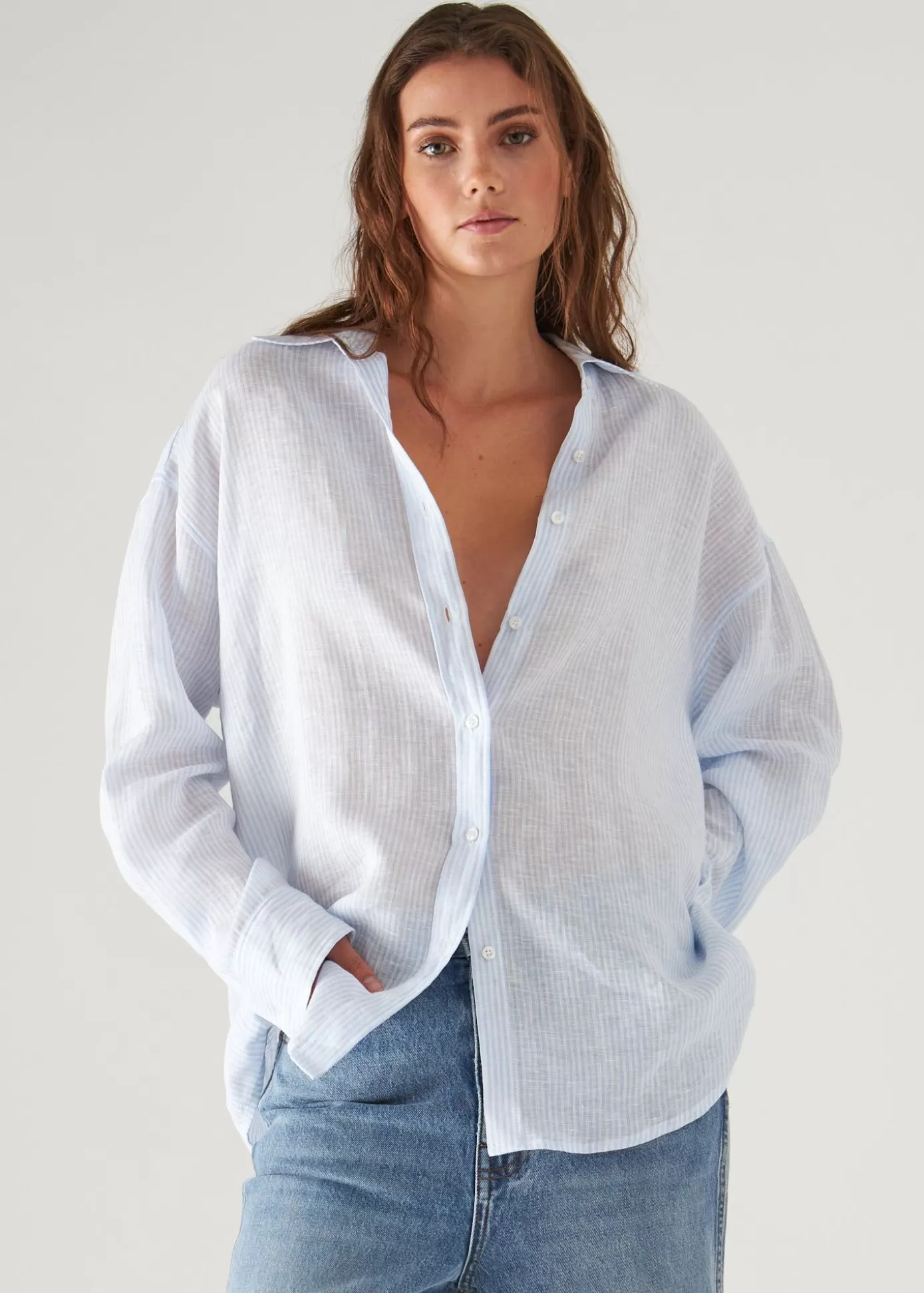 PATRICK ASSARAF Linen Striped Boyfriend Shirt Sale