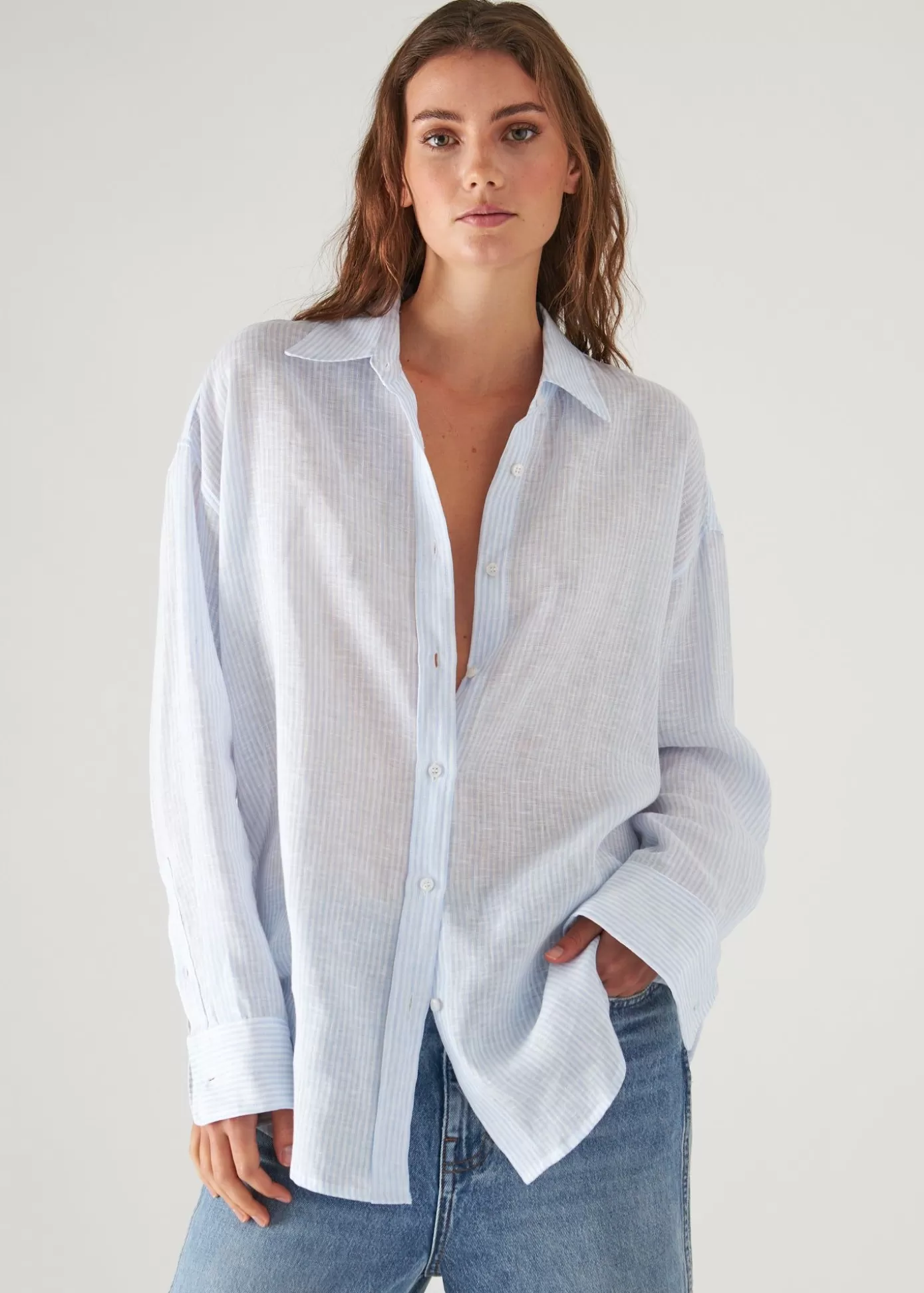 PATRICK ASSARAF Linen Striped Boyfriend Shirt Sale