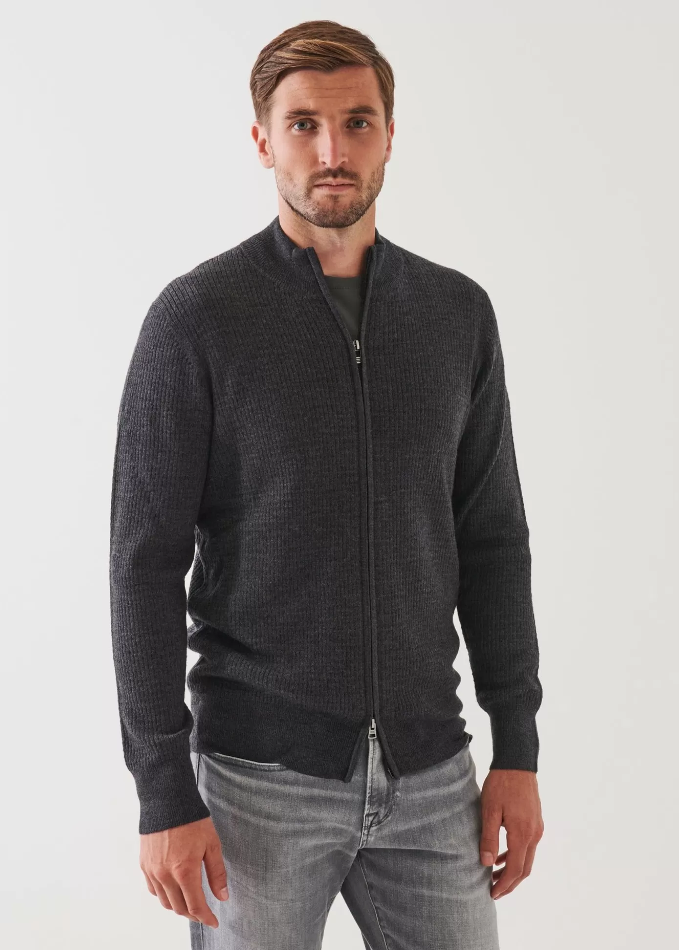 PATRICK ASSARAF Merino Waffle Full Zip Cardigan Best