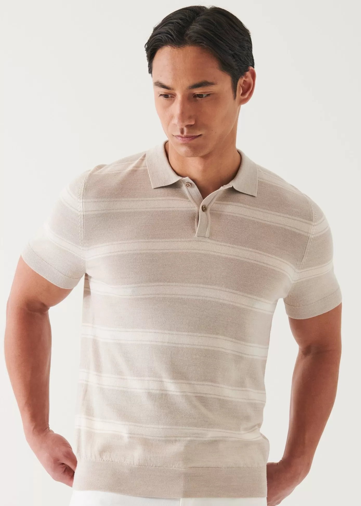 PATRICK ASSARAF Merino Wool-Silk Blend Striped Polo Discount