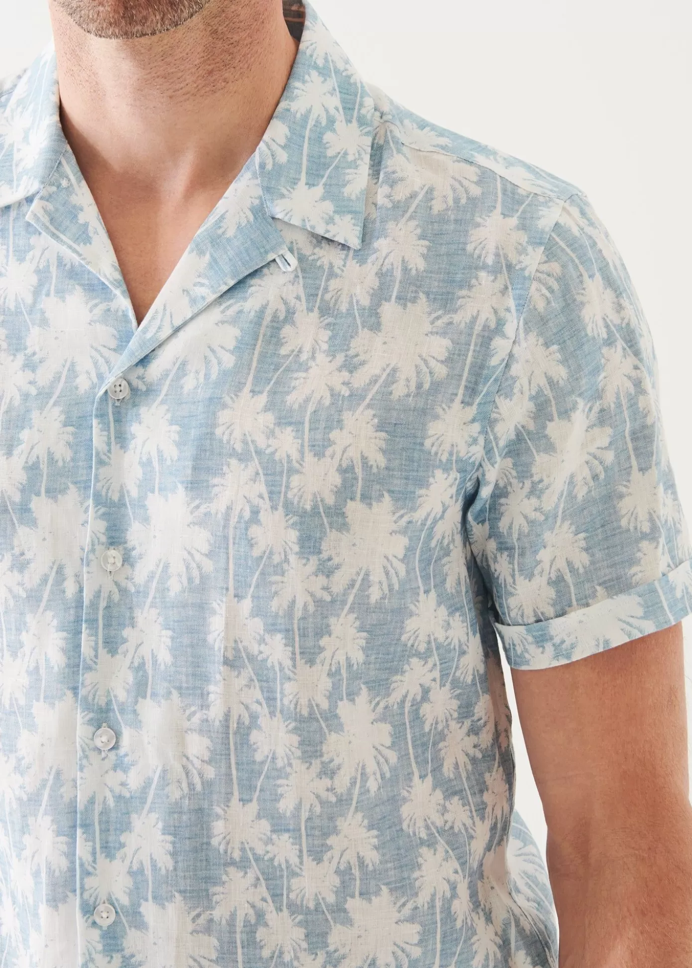 PATRICK ASSARAF Palm Tree Print Linen Shirt New