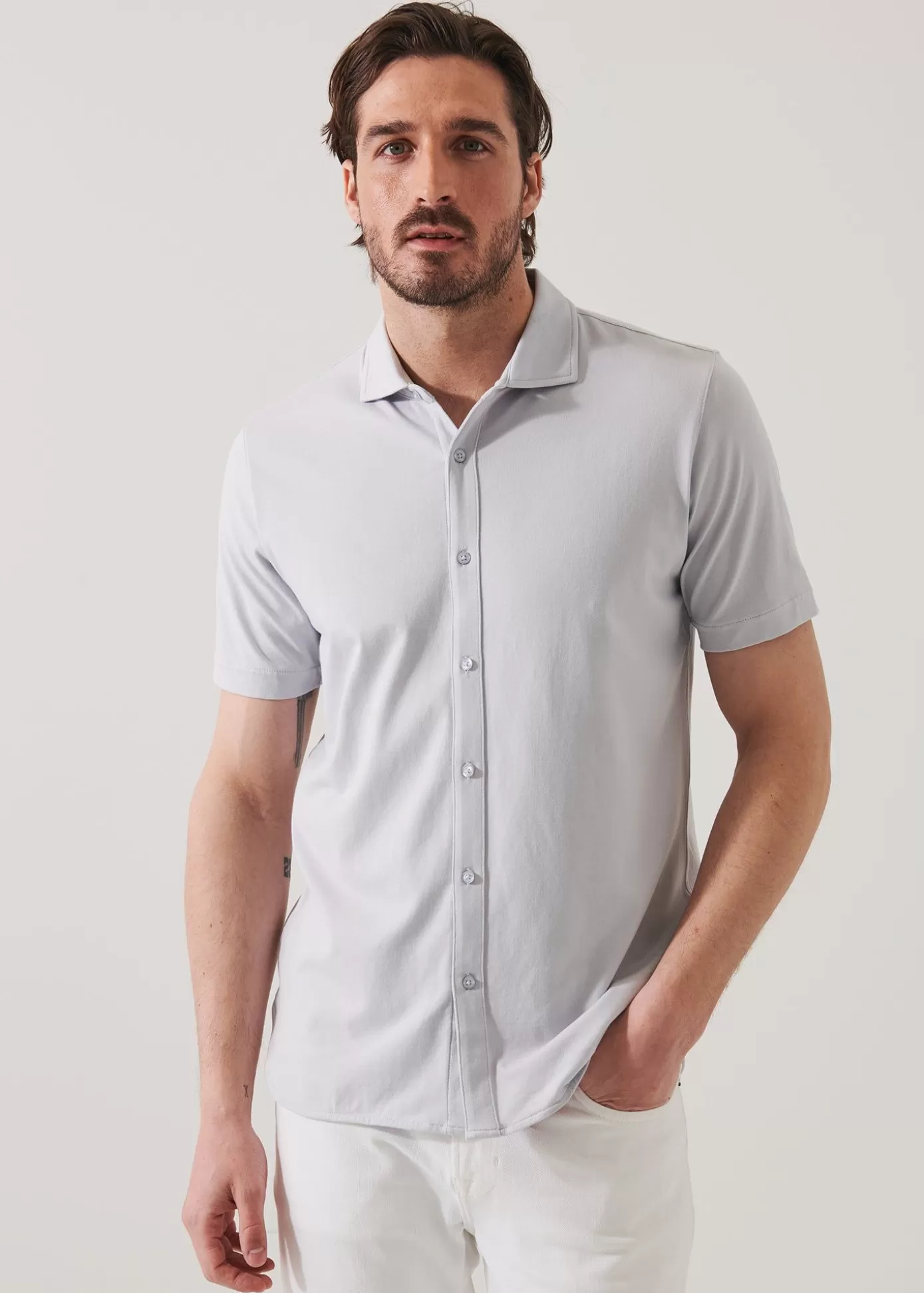 PATRICK ASSARAF Pima Cotton Stretch Button Front Shirt Flash Sale