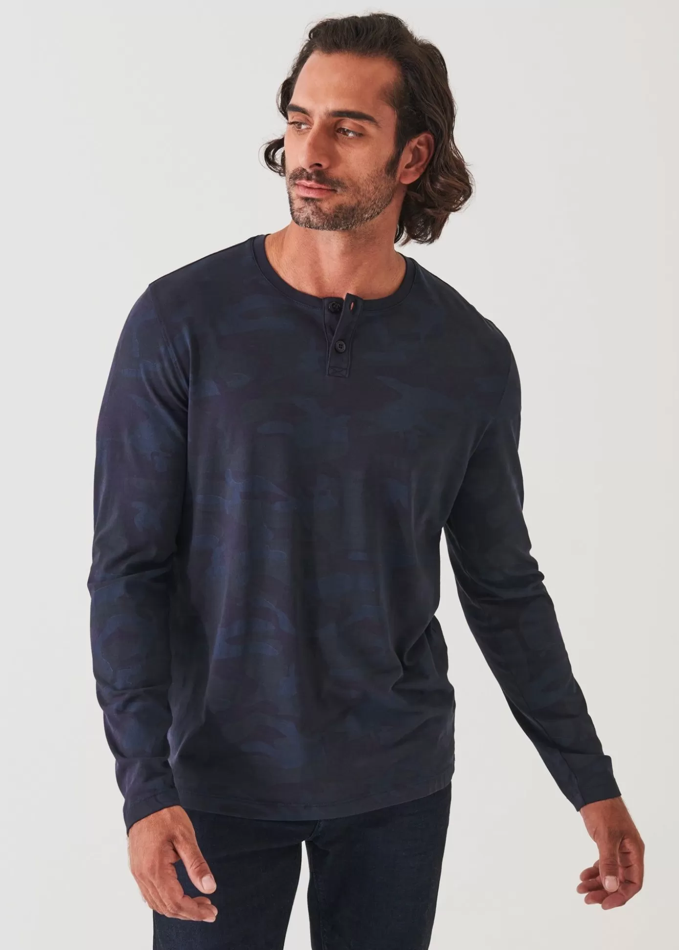 PATRICK ASSARAF Pima Cotton Stretch Camo Henley Discount