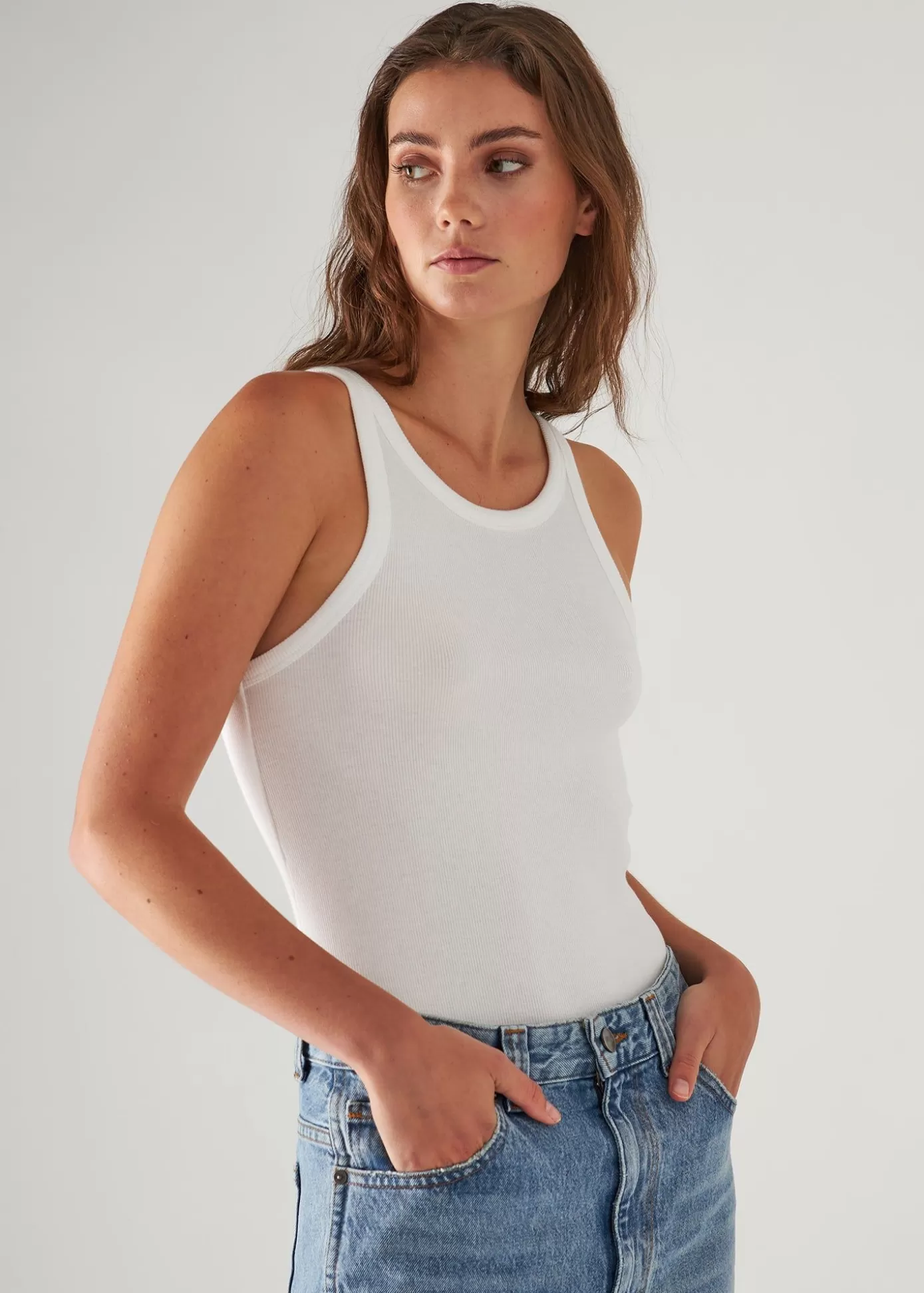 PATRICK ASSARAF Pima Cotton Stretch High Crew Rib Tank Online