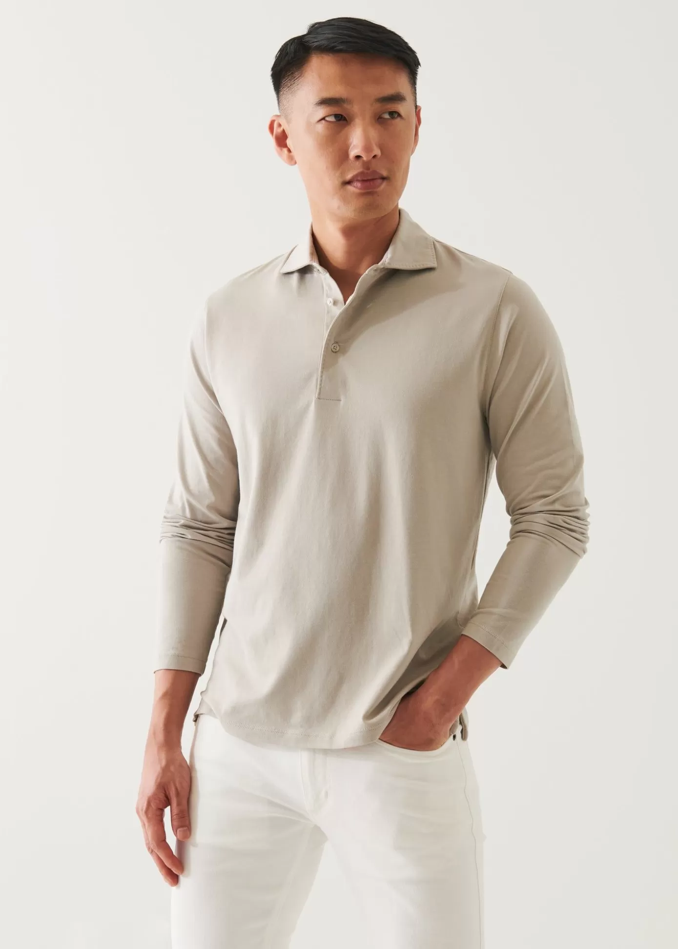 PATRICK ASSARAF Pima Cotton Stretch Long Sleeve Polo Cheap