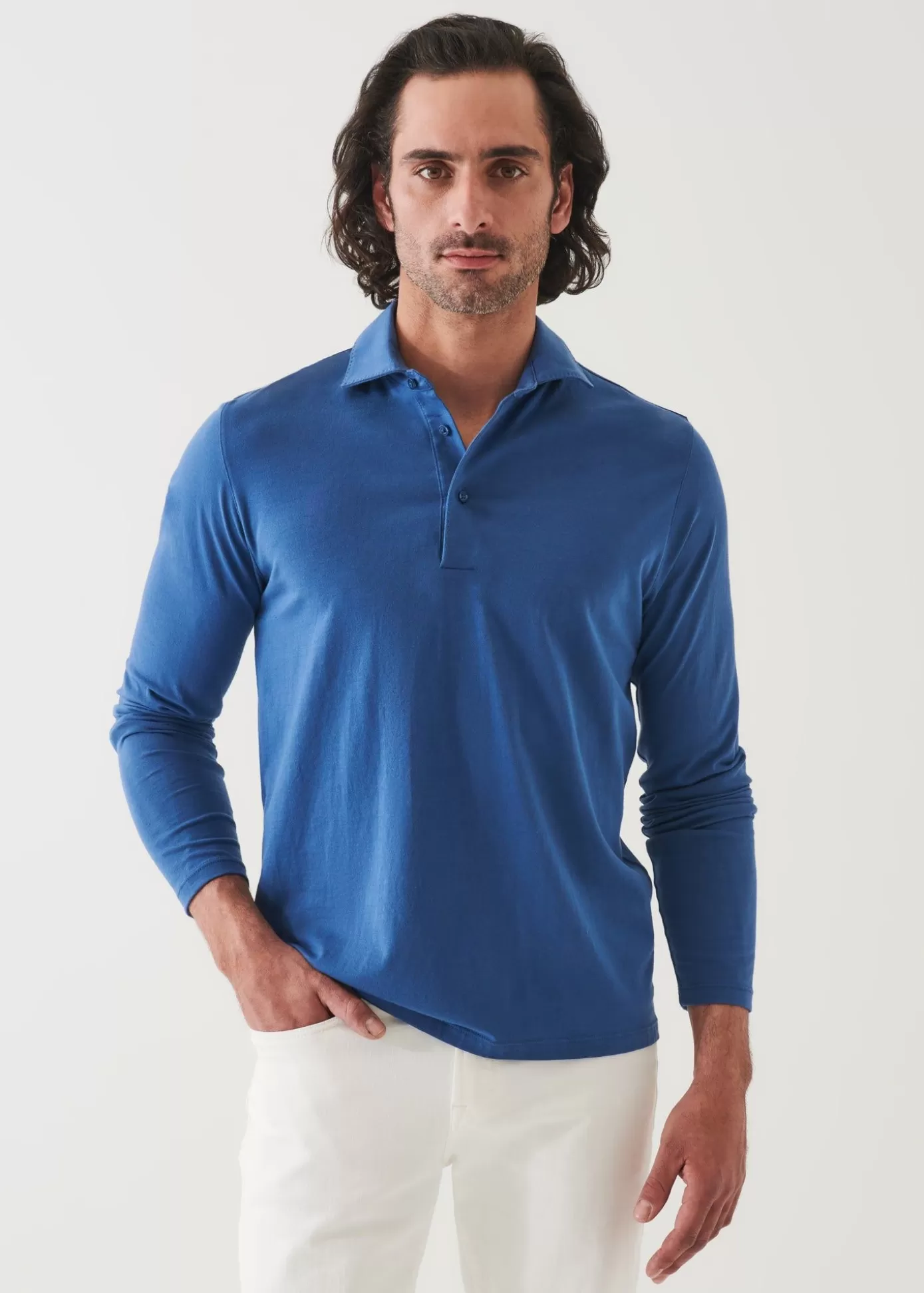 PATRICK ASSARAF Pima Cotton Stretch Long Sleeve Polo Fashion