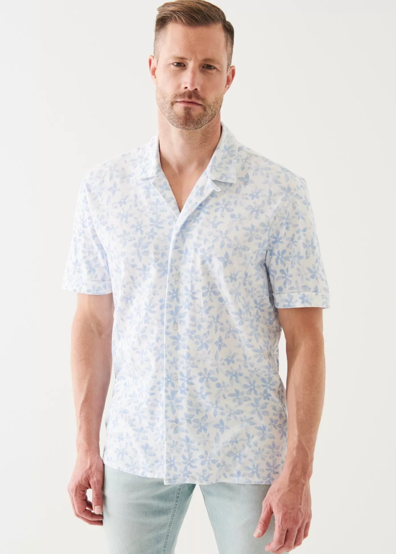 PATRICK ASSARAF Pima Cotton Stretch Printed Camp Shirt Sale