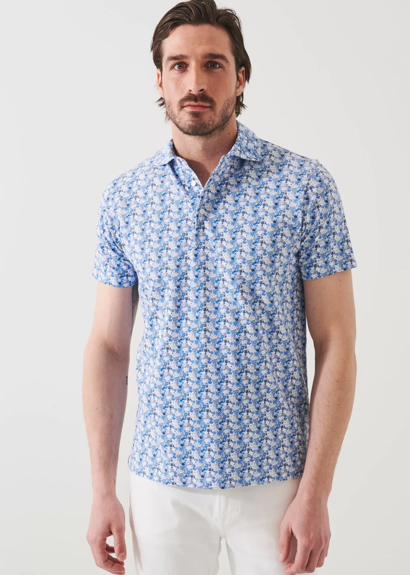 PATRICK ASSARAF Pima Cotton Stretch Printed Polo Shop