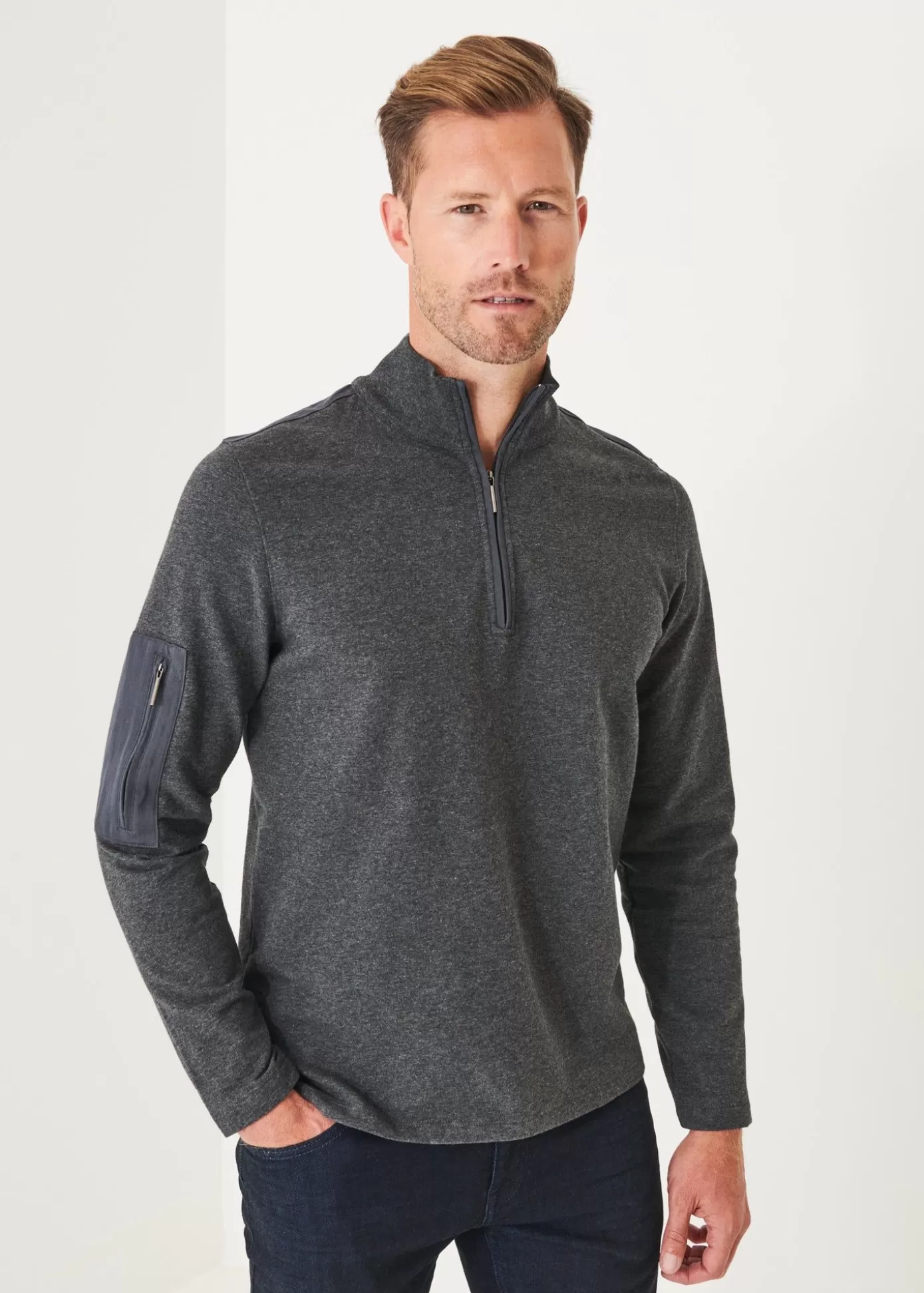 PATRICK ASSARAF Pima Stretch Fleece Quarter-Zip Cheap