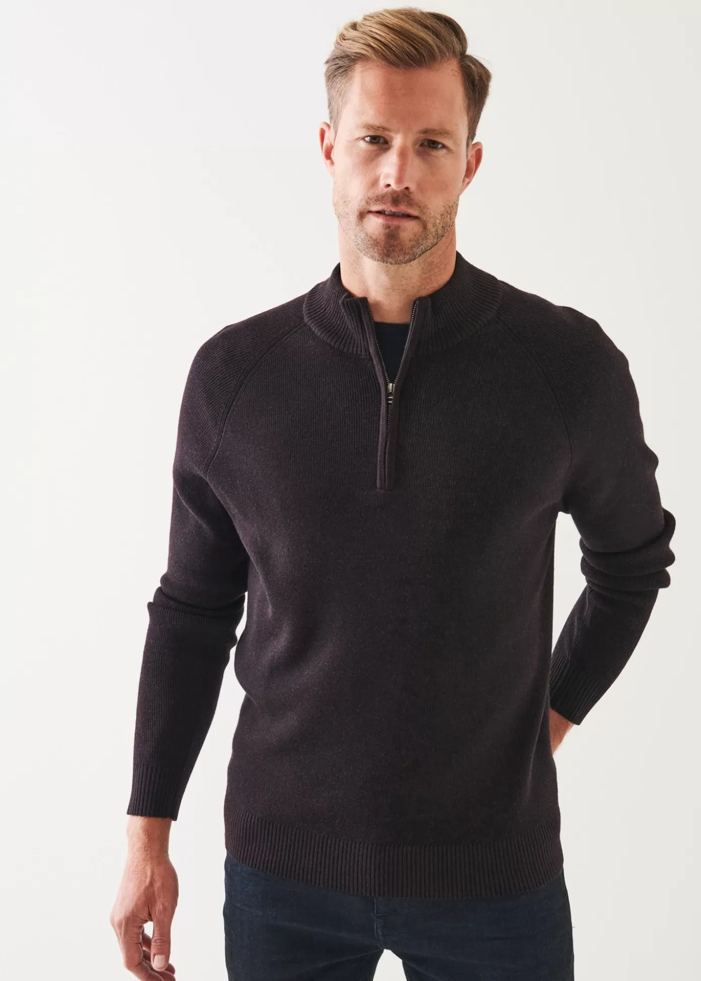 PATRICK ASSARAF Plaited Ribbed Quarter-Zip Mock Cheap