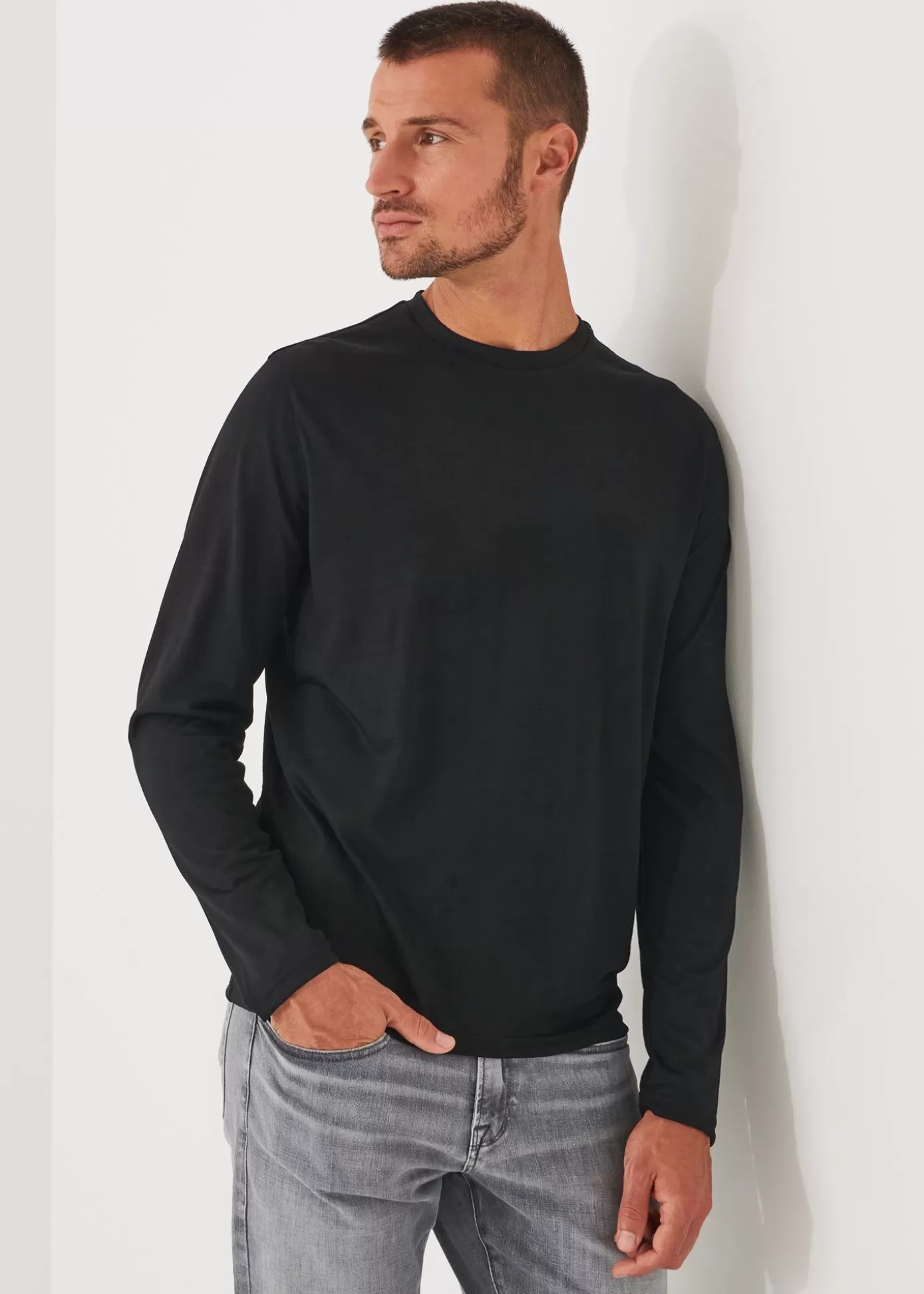 PATRICK ASSARAF Reda Active Wool Long-Sleeve Knit T-Shirt Flash Sale