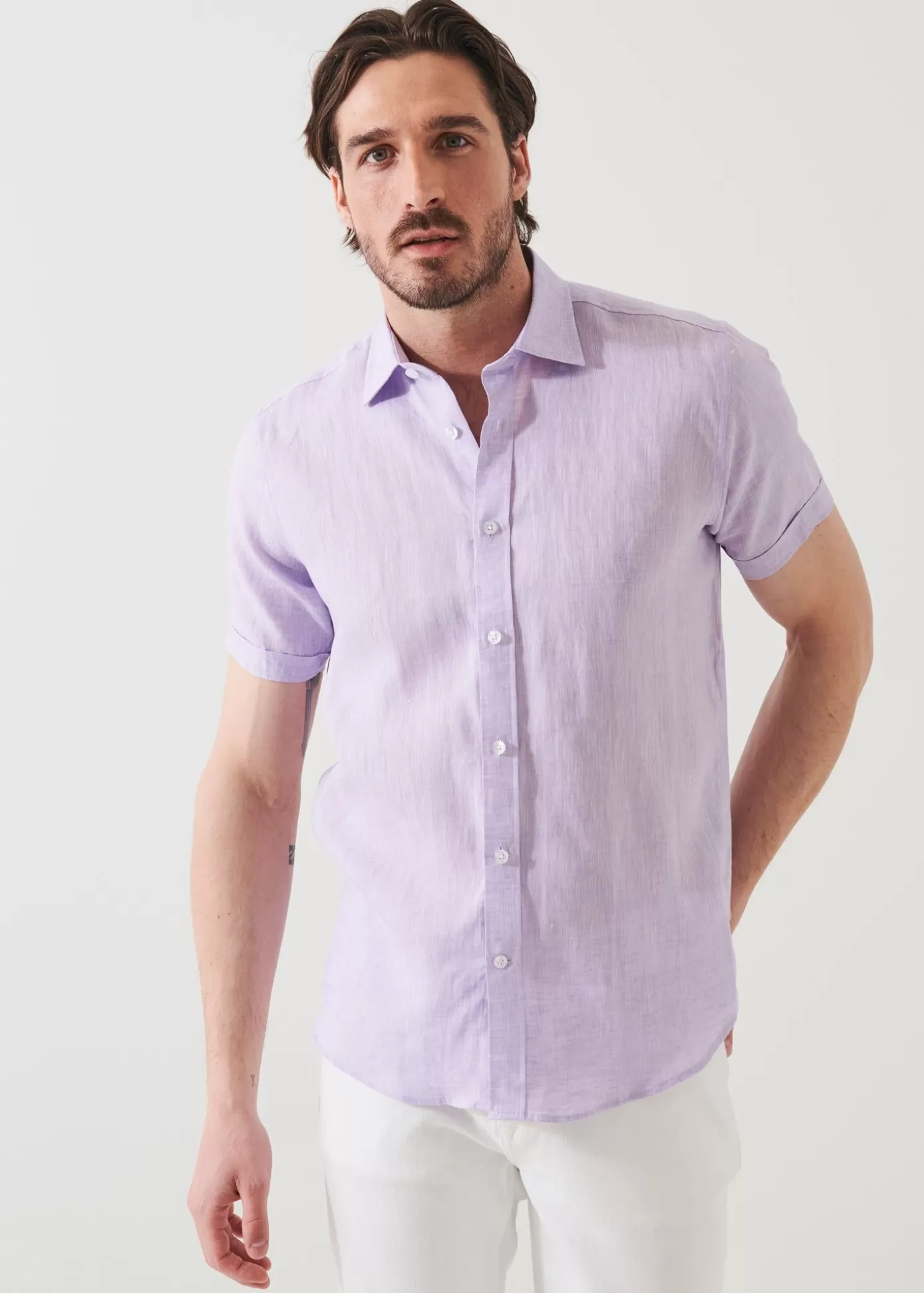 PATRICK ASSARAF Short Sleeve Linen Shirt Clearance