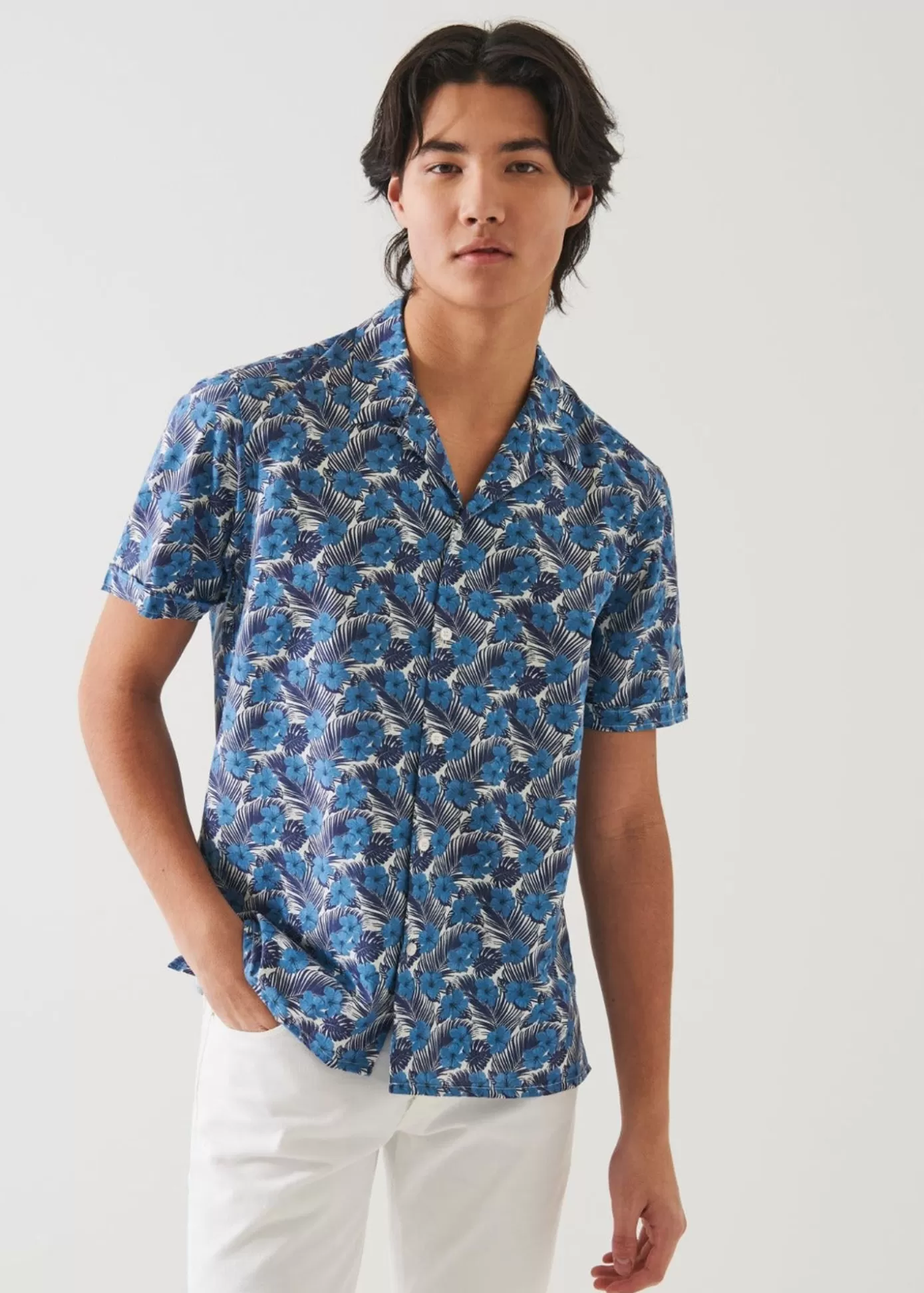 PATRICK ASSARAF Tropical Floral Print Cotton Shirt Sale