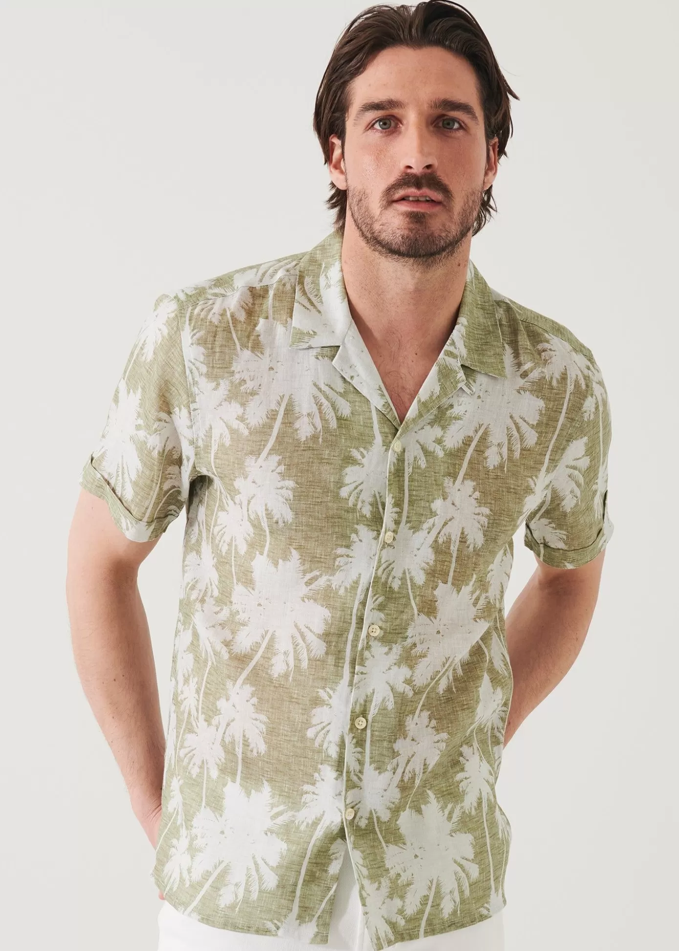 PATRICK ASSARAF Tropical Print Camp Collar Linen Shirt Outlet