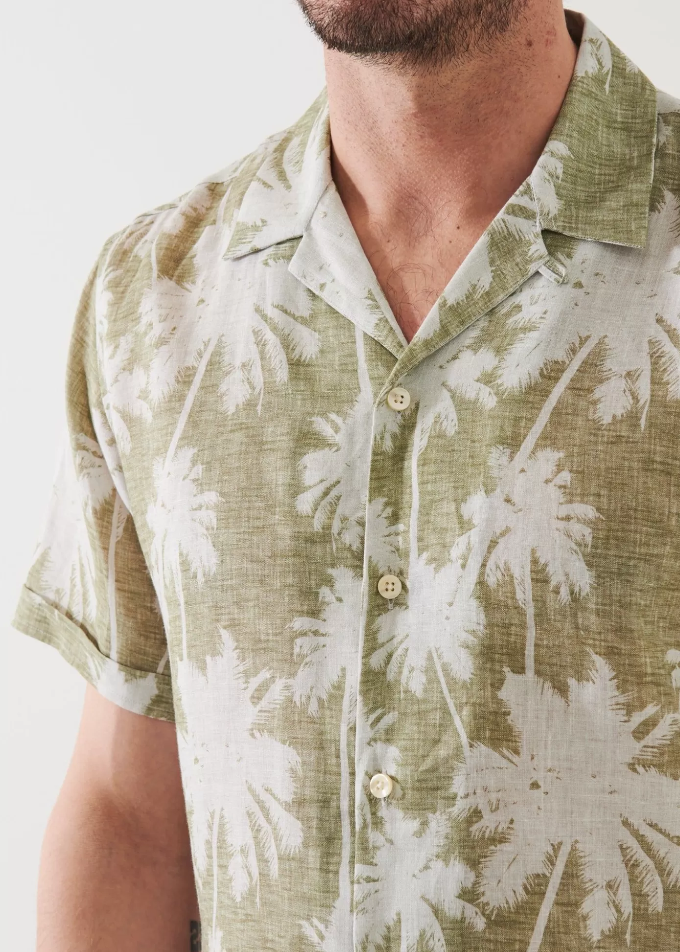 PATRICK ASSARAF Tropical Print Camp Collar Linen Shirt Outlet