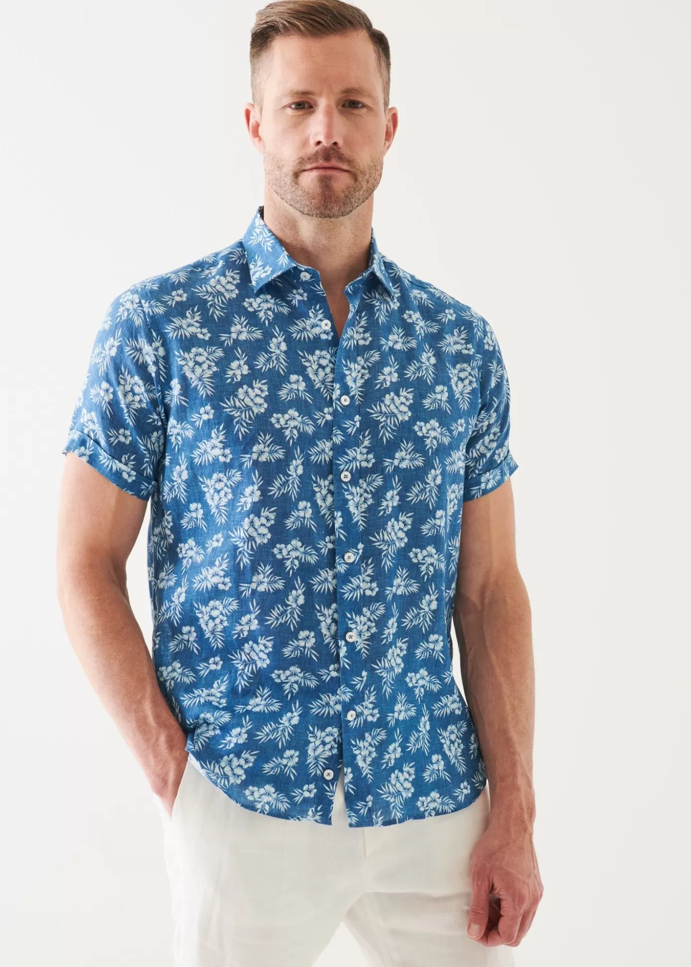 PATRICK ASSARAF Tropical Print Linen Shirt Flash Sale