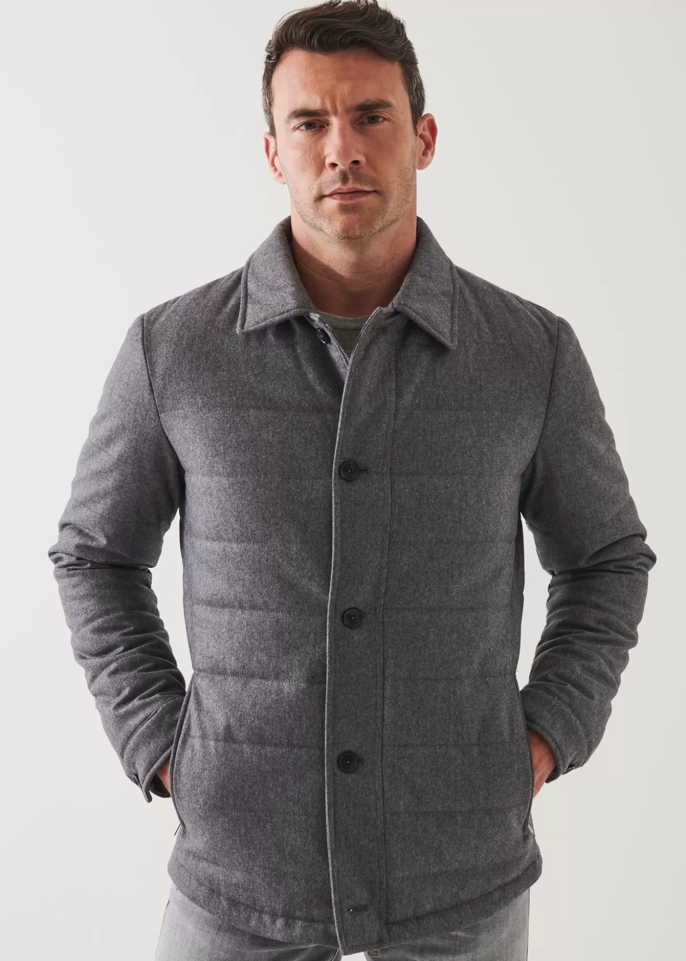 PATRICK ASSARAF Wool Blend Quilted Shirt Jacket Clearance